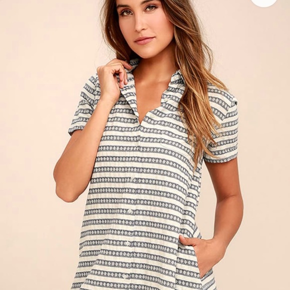 Rag Poets Dresses & Skirts - Rag Poets Shirt Dress Button Down Striped with Pockets Navy Gray Size Medium